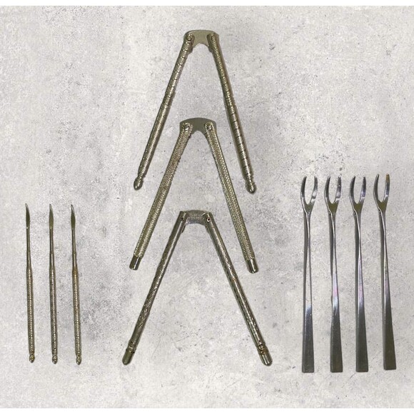 Vintage lot of 3 Nut Crackers, 3 Picks, & 4 Cocktail Seafood Forks - Picture 1 of 6